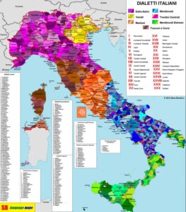 Mapa de sos dialetos italianos