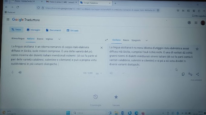 Google Translate e sa limba sitziliana