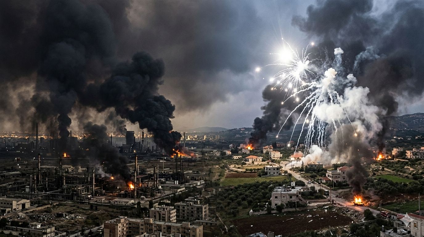 Àeras nieddas pìghidas in Teheran, fòsforu biancu in Lìbanu